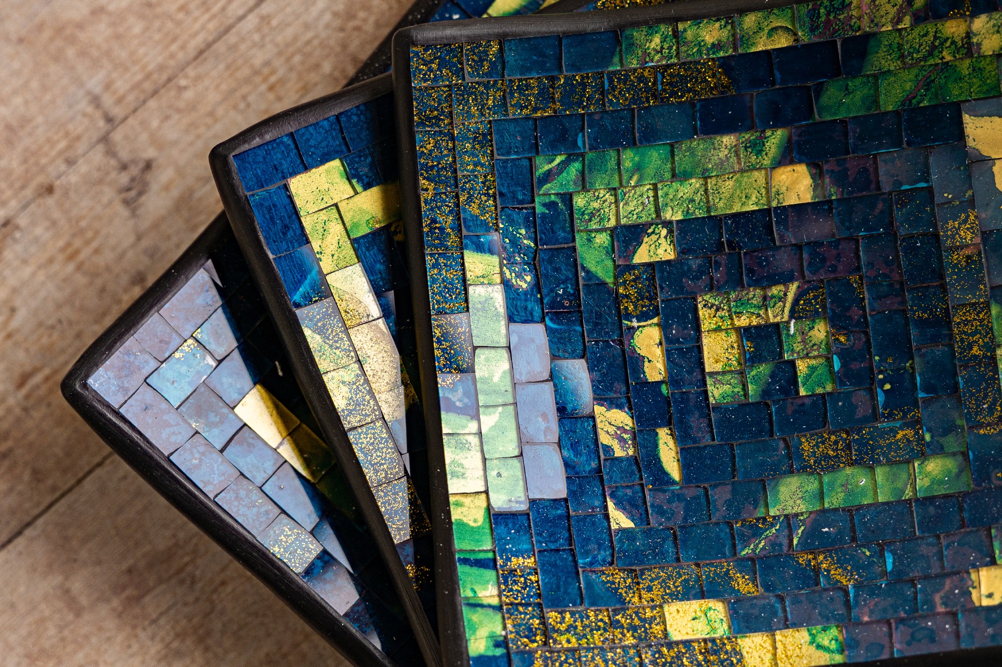 3er-Set Mosaikteller, blau, gold von fischer's lagerhaus