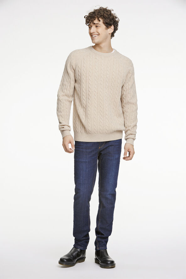 Lindbergh Lambswool raglan cable o-neck Lt sand mel