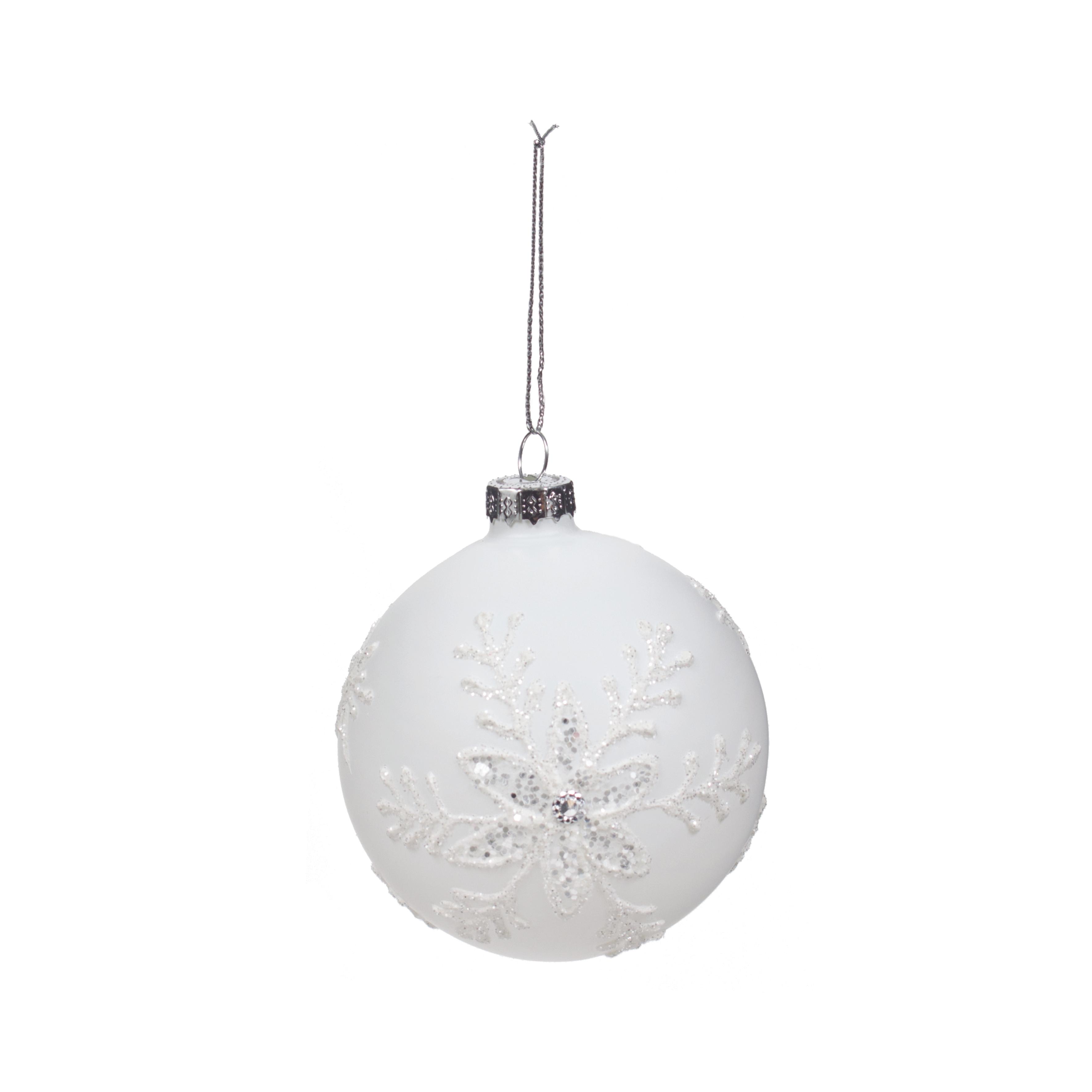 BOULE NOEL VERRE ORNEMENT FLOCON ARGENTE