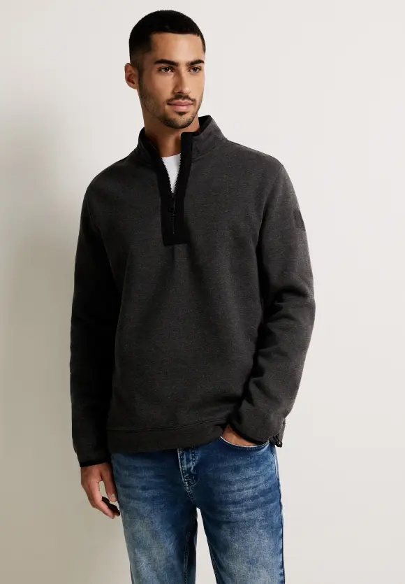 Brushed Sweattroyer - anthra grey melange