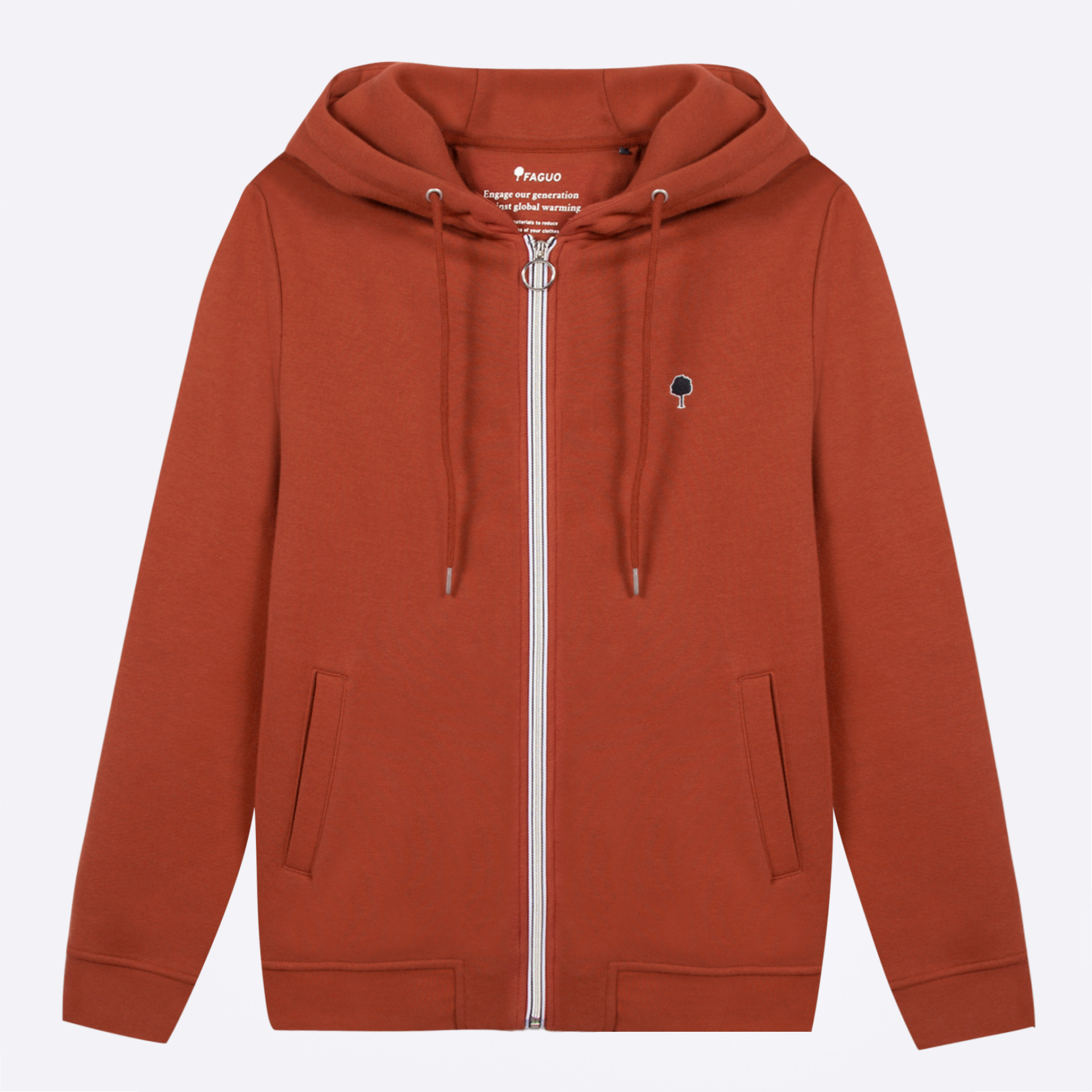Sweat à capuche zippé rouge coton et polyester recyclé - modèle Mesnil