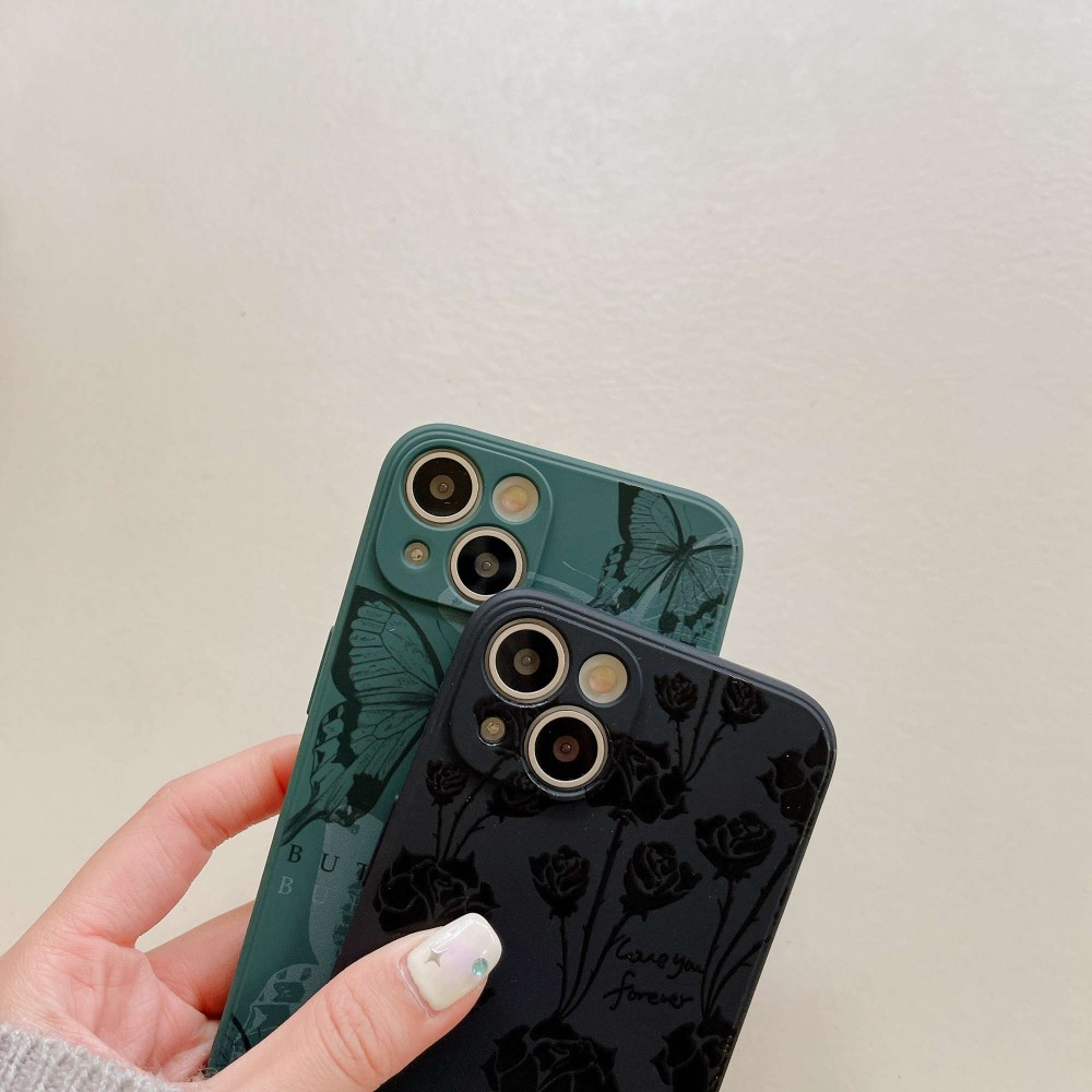 iPhone 13 Gummi Case Hülle Kameraschutz Rosen Imprint - Schwarz