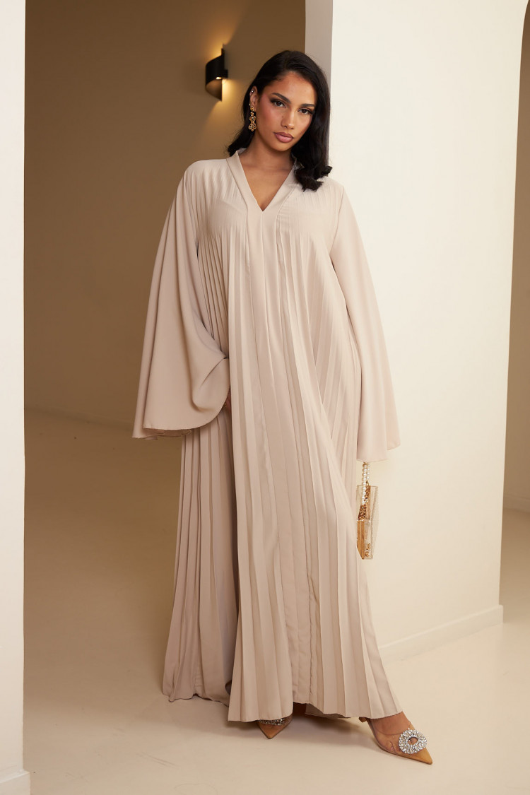 Abaya beige plissée