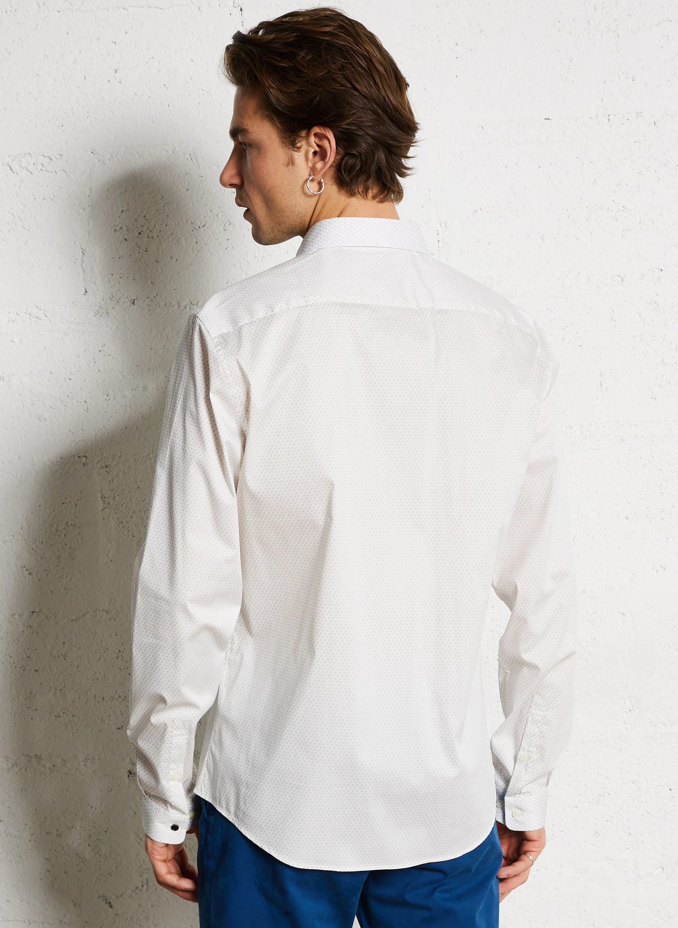 Chemise slim-fit en coton stretch| Gris
