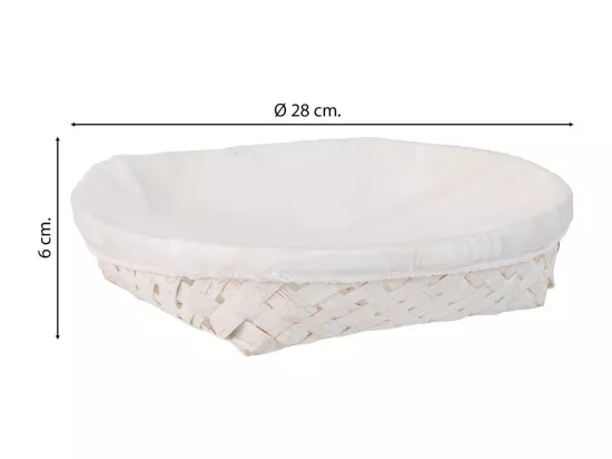 Panier rond en bambou avec doublure blanche d28x06h