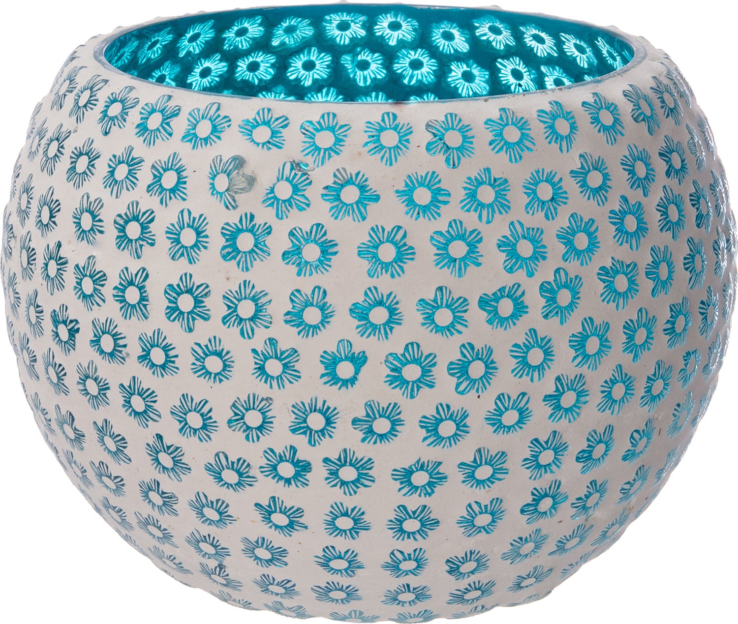 Intratuin waxinelichthouder Huub blauw / wit D 15 H 12 cm