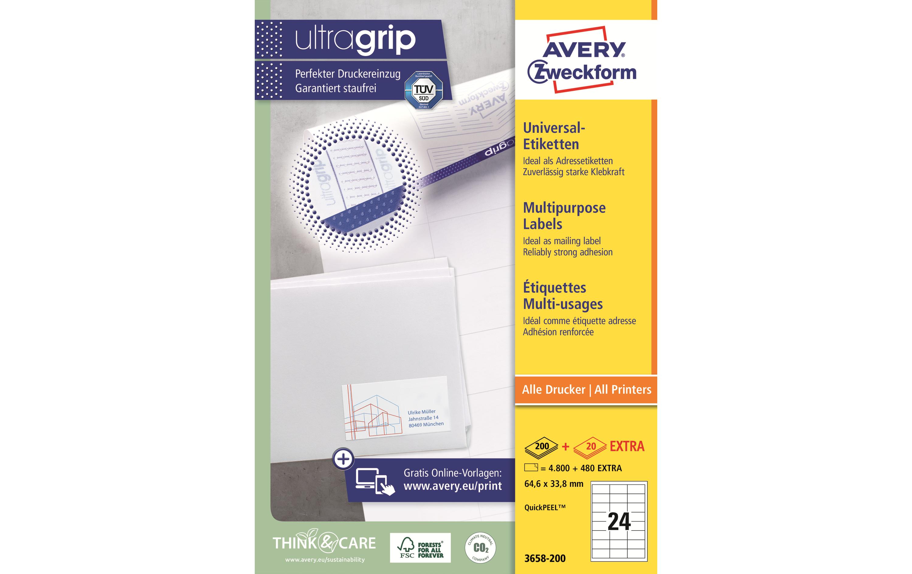 Universal-Etiketten 3658 64.6 x 33.8 mm, 220 BlattWeisse Aufkleber, permanent haftend