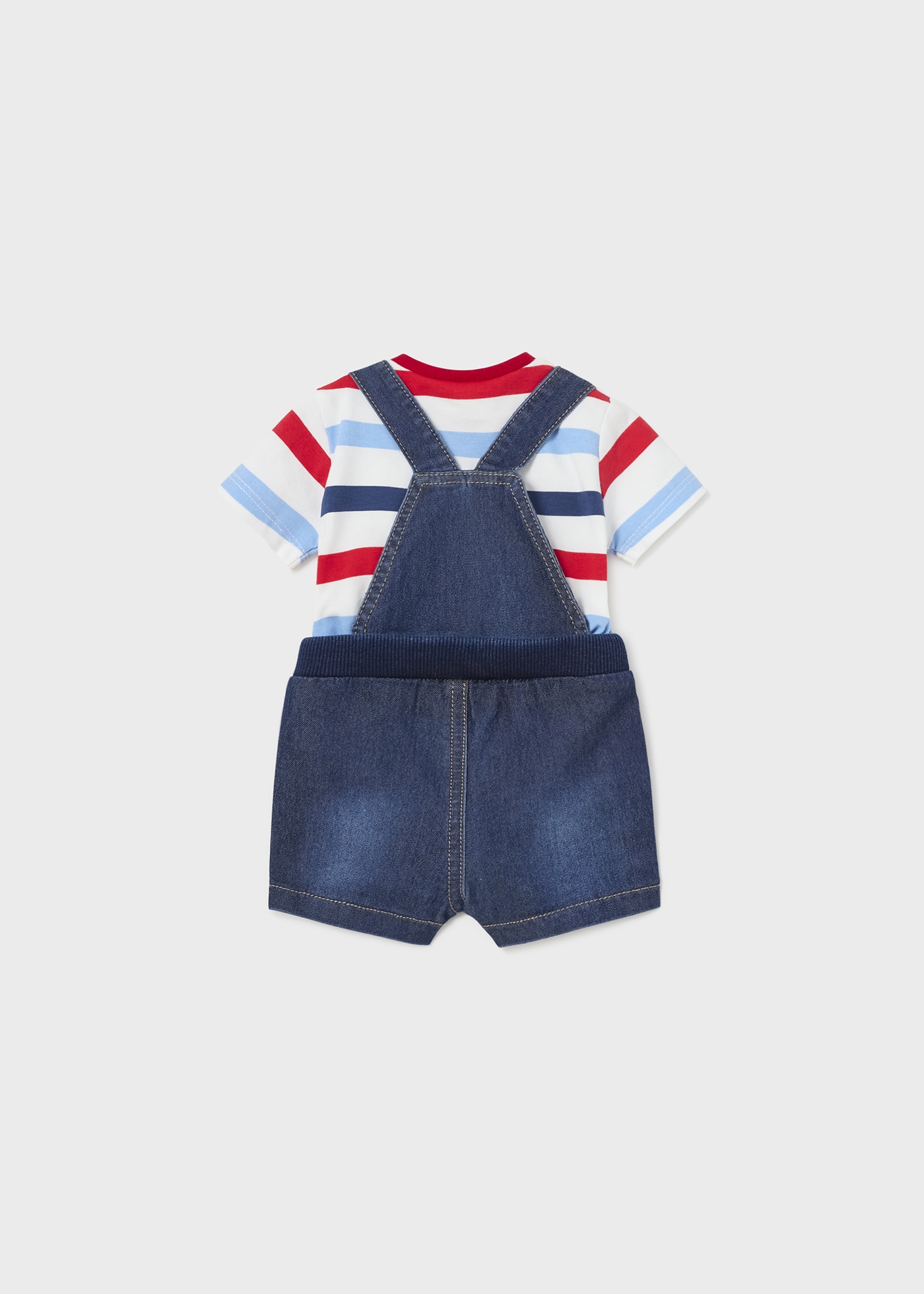 Jardineira jeans com camiseta de algodão para recém-nascido