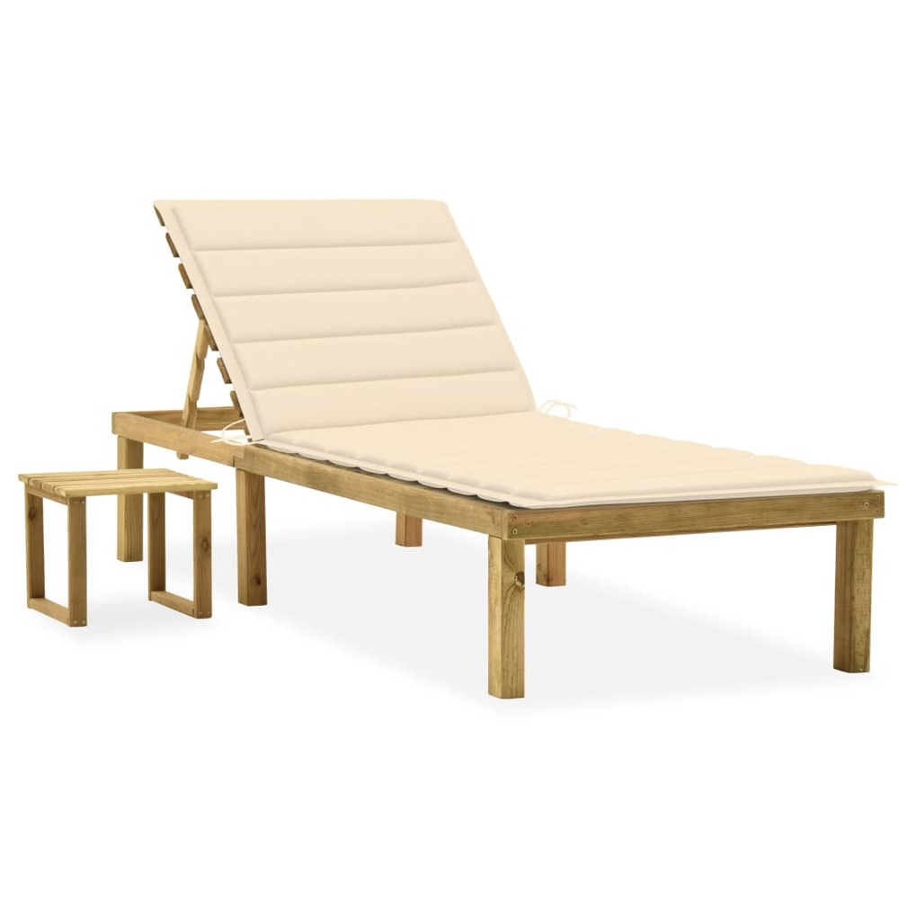 Transat chaise longue bain de soleil lit de jardin terrasse meuble d'extérieur avec table et coussin pin imprégné