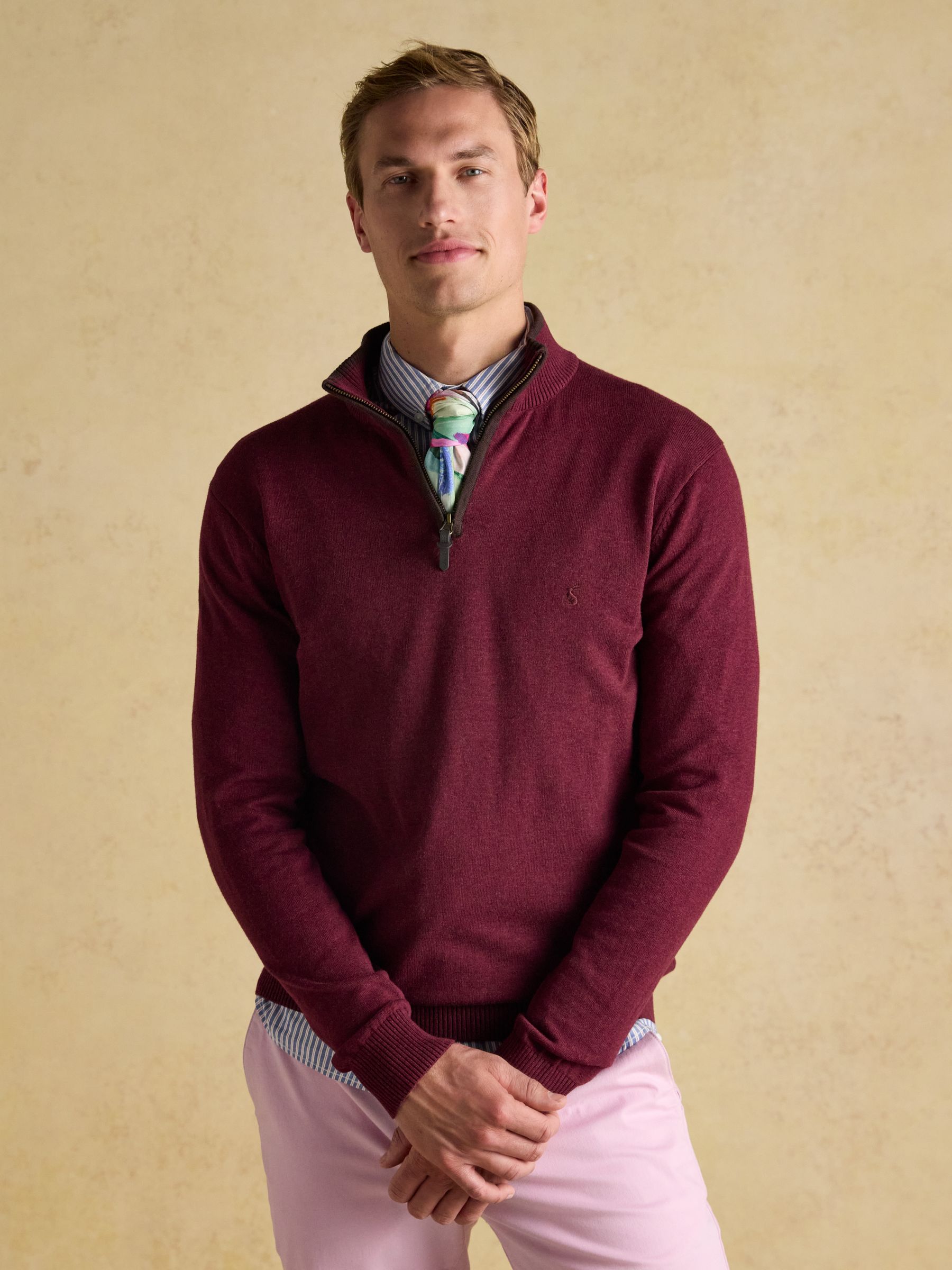 Burgundy & Green - Joules Hillside Quarter Zip Knitted Jumpers 2 Pack