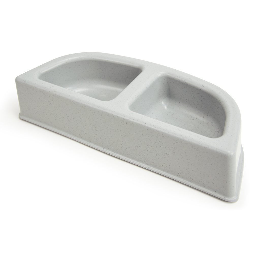 Loboo - Comedouro e bebedouro urbano para cães e gatos de pequeno e médio porte, cinza, 29 x 11,5 x 6,5 cm, formato ideal para caixa de transporte tipo bolha.