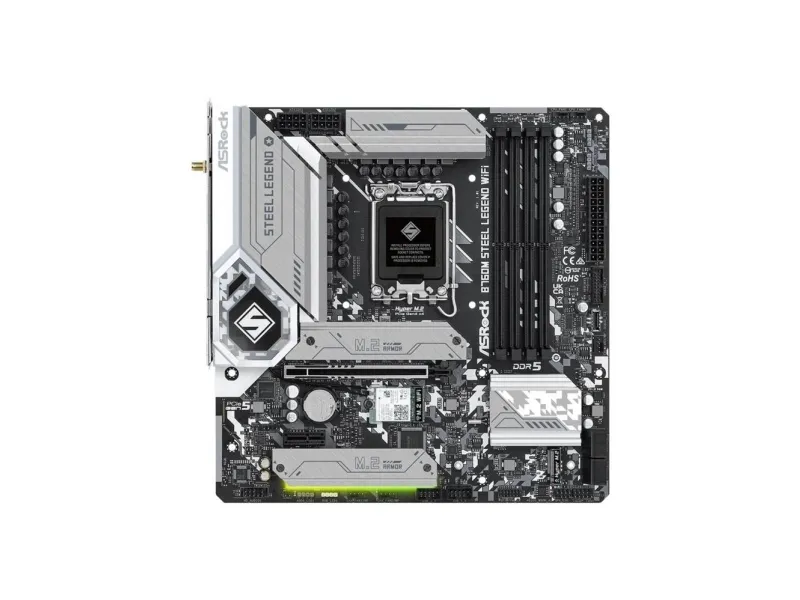 ASRock B760M Steel Legend WiFi - Bundkort - micro ATX - LGA1700 sokkel - B760 Chipset - USB-C 3.2 Gen2, USB 3.2 Gen 2, USB 3.2 Gen 1 - 2.5 Gigabit LAN, Wi-Fi 6E, Bluetooth - onboard grafik (CPU påkrævet) - HD Audio (8-kanaler)