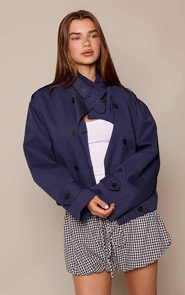 Blue Gingham Short Bouffant Tissé À Cordon De Serrage