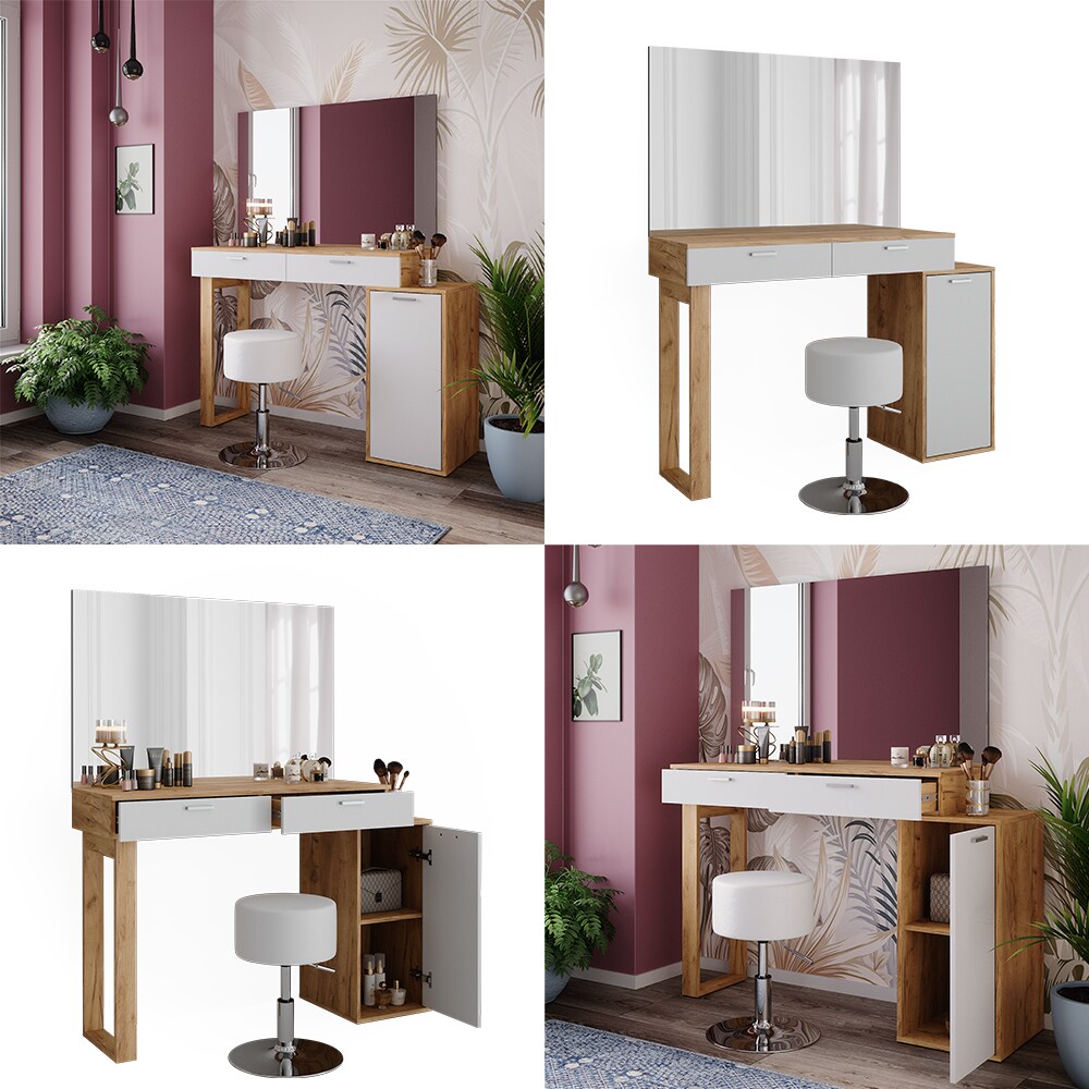 Vicco Schminktisch Regina Eiche Weiß 130 cm mit Hocker