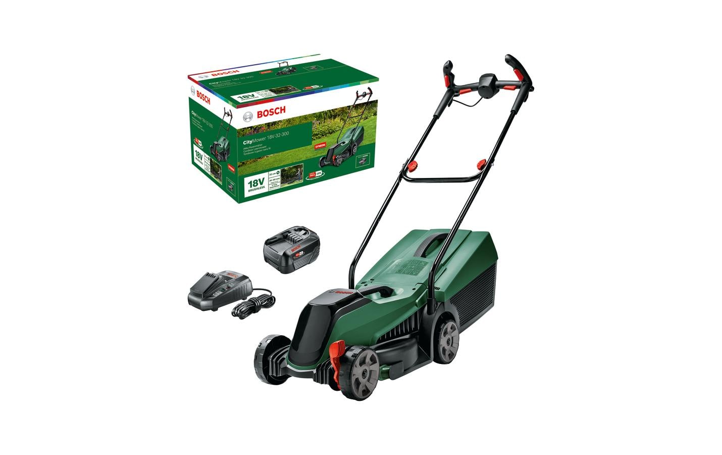 Akku-Rasenmäher CityMower 32-300 Set<br>18 V Leistungsstarker Akku-Rasenmäher für leichte urbane Rasenpflege