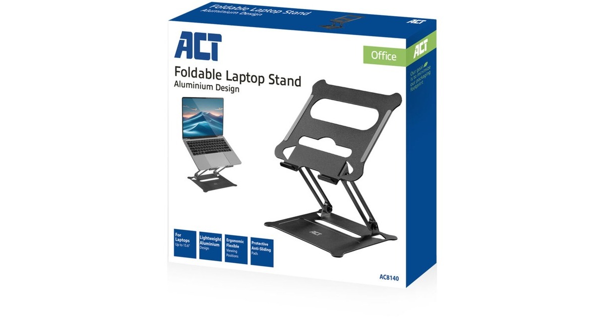ACT ConnectivityLaptopstandaard, aluminium, inklapbaar, traploos in hoogte verstelbaar  (Zwart)