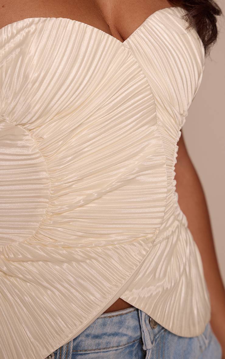 Crème Haut Bandeau Texturé Plissé À Zip Petite