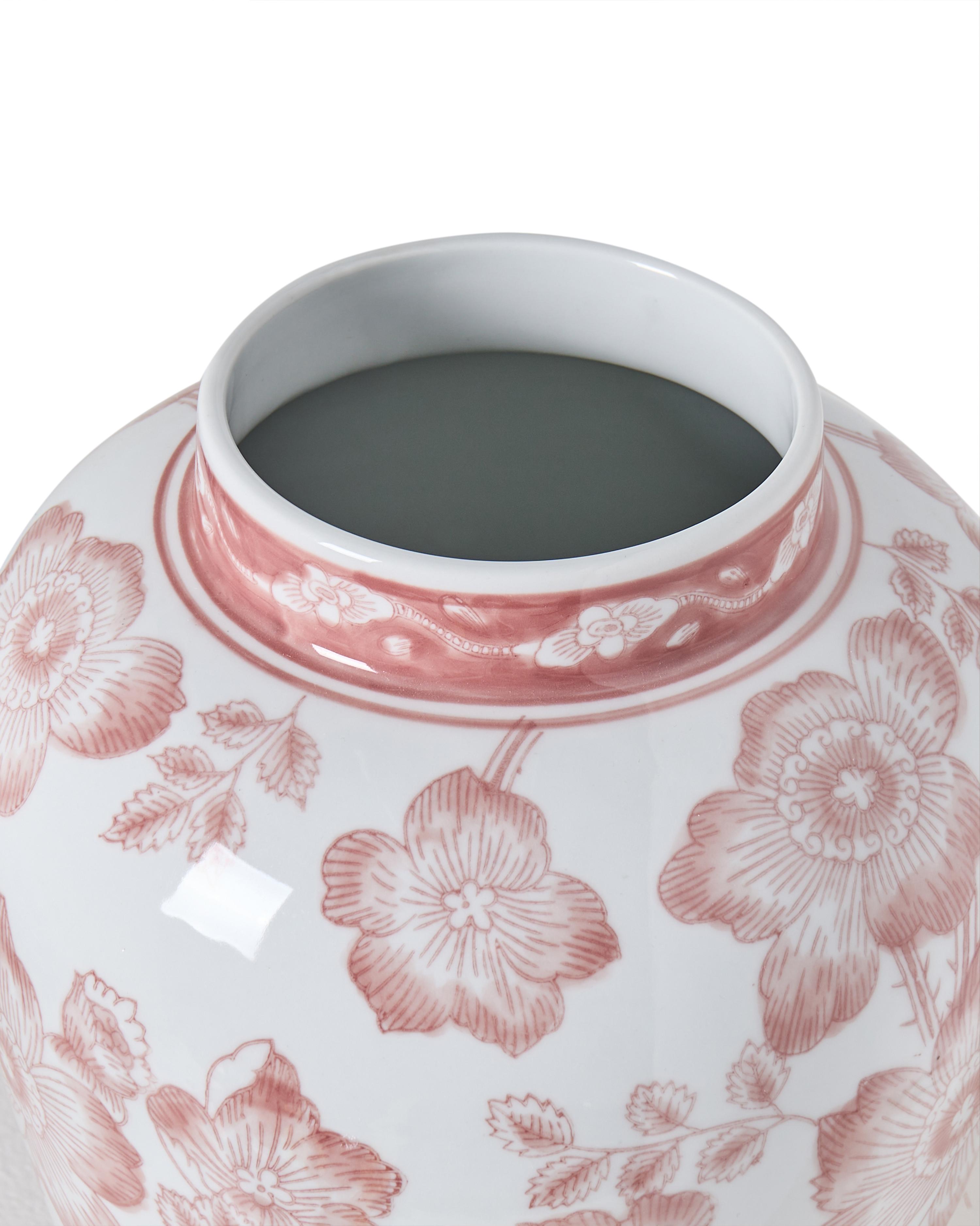 Vaas met deksel MOGUER Porselein 36 cm Rood/wit