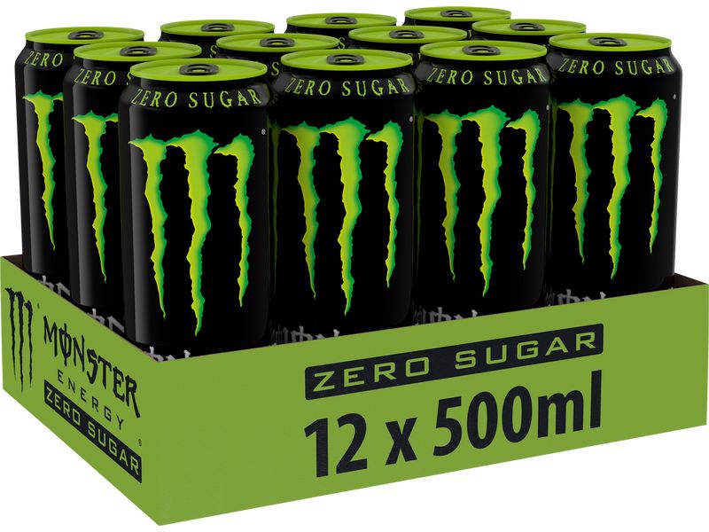 Monster Energy Drink Energy Zero Sugar 12 x 0.5 l Koffeinhaltiges Erfrischungsgetränk mit prickelnder Kohlensäure
