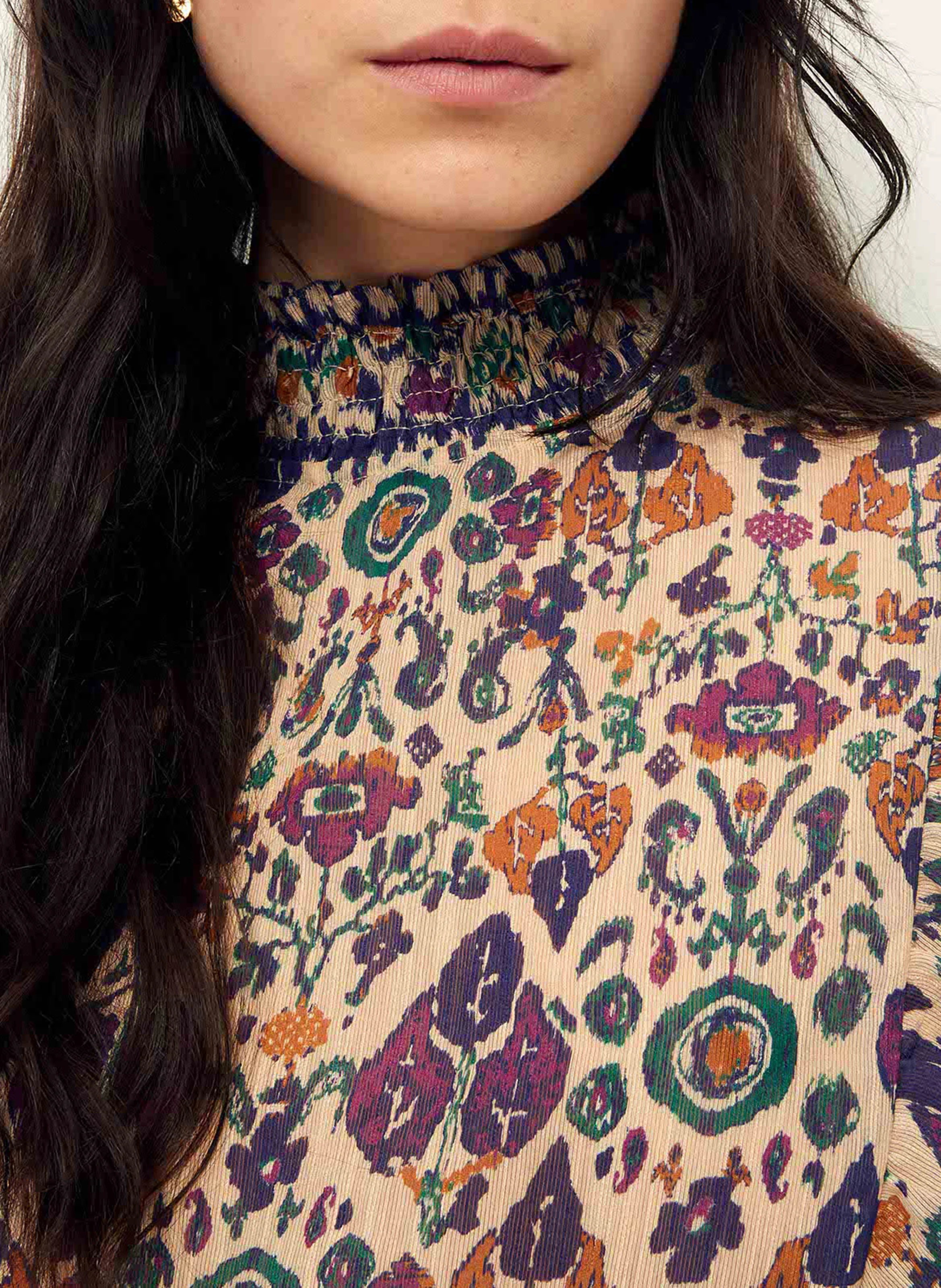 DUCHESS - Blouse col montant droite imprimée | Multicolore