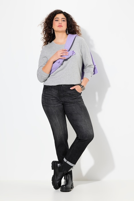 Boyfriend-Jeans, weites Bein, Ziernähte, 5-Pocket-Hose