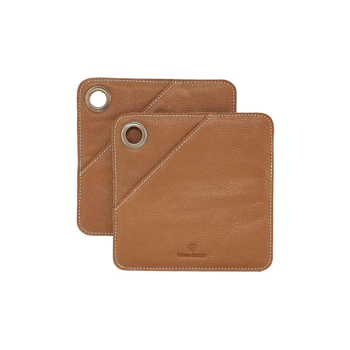 House Doctor - Square Leder Topflappen, cognac (2er-Set)