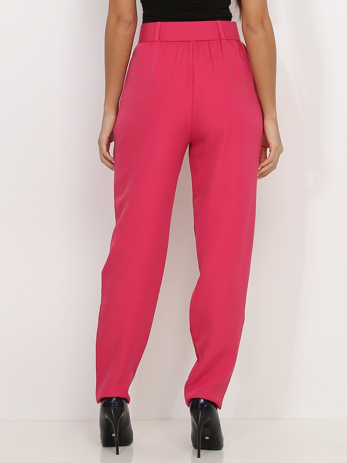 Pantalon à pinces avec ceinture- Fuchsia