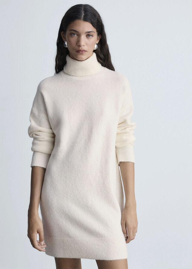 MANGO Short turtleneck knitted dress Light beige