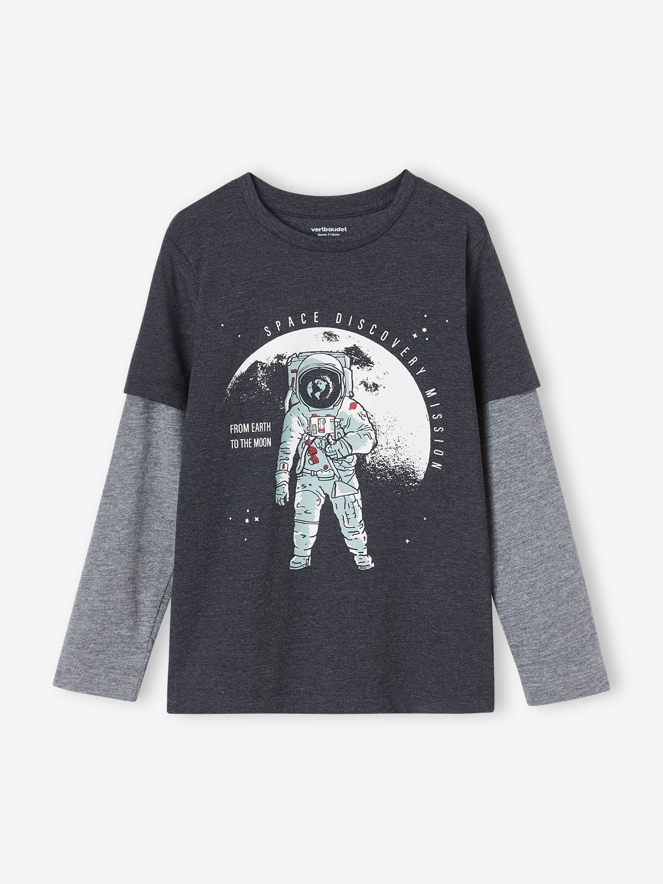 Camiseta de manga dupla cor verde-oliva para meninos