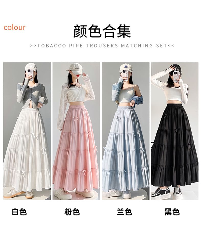 Cloud Nine - Effen maxi-A-lijn rok met elastische taille en strik