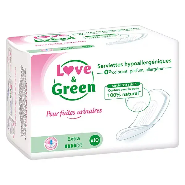 Absorventes para incontinência urinária Love & Green Extra, pacote com 10 unidades
