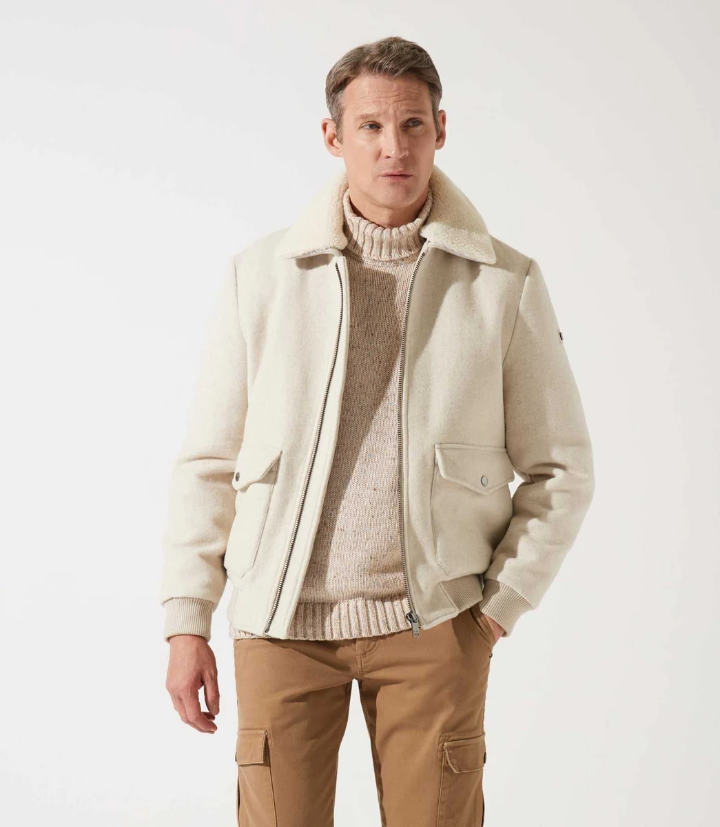 Blouson en laine col sherpa mastic MATHIAS