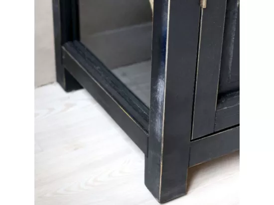 Armoire vitrine 2 portes chambre salle de bain bois verre noir 170cm