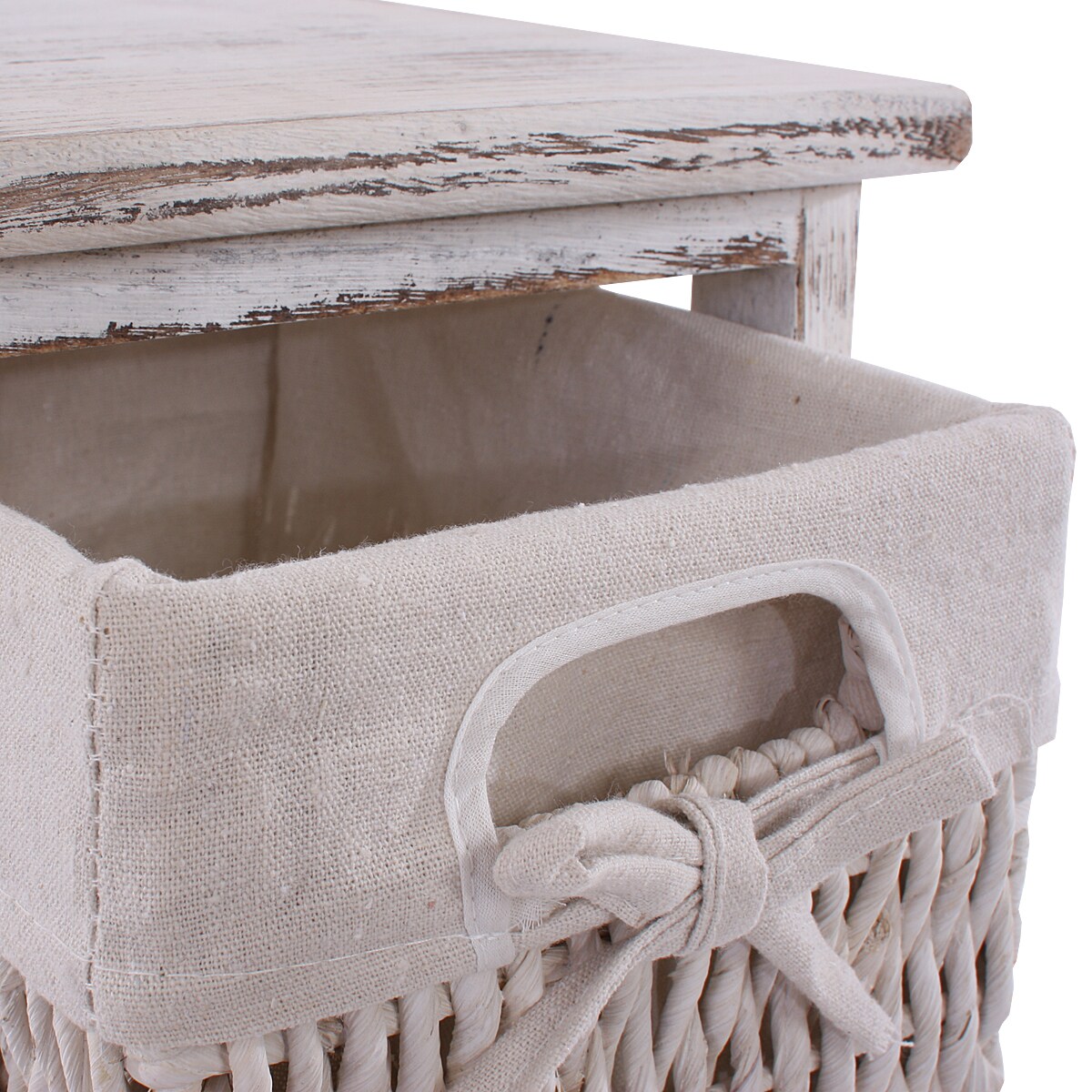 2xRegal Kommode mit 3 Korbschubladen 58x25x28cm, Shabby-Look, Vintage ~ weiß