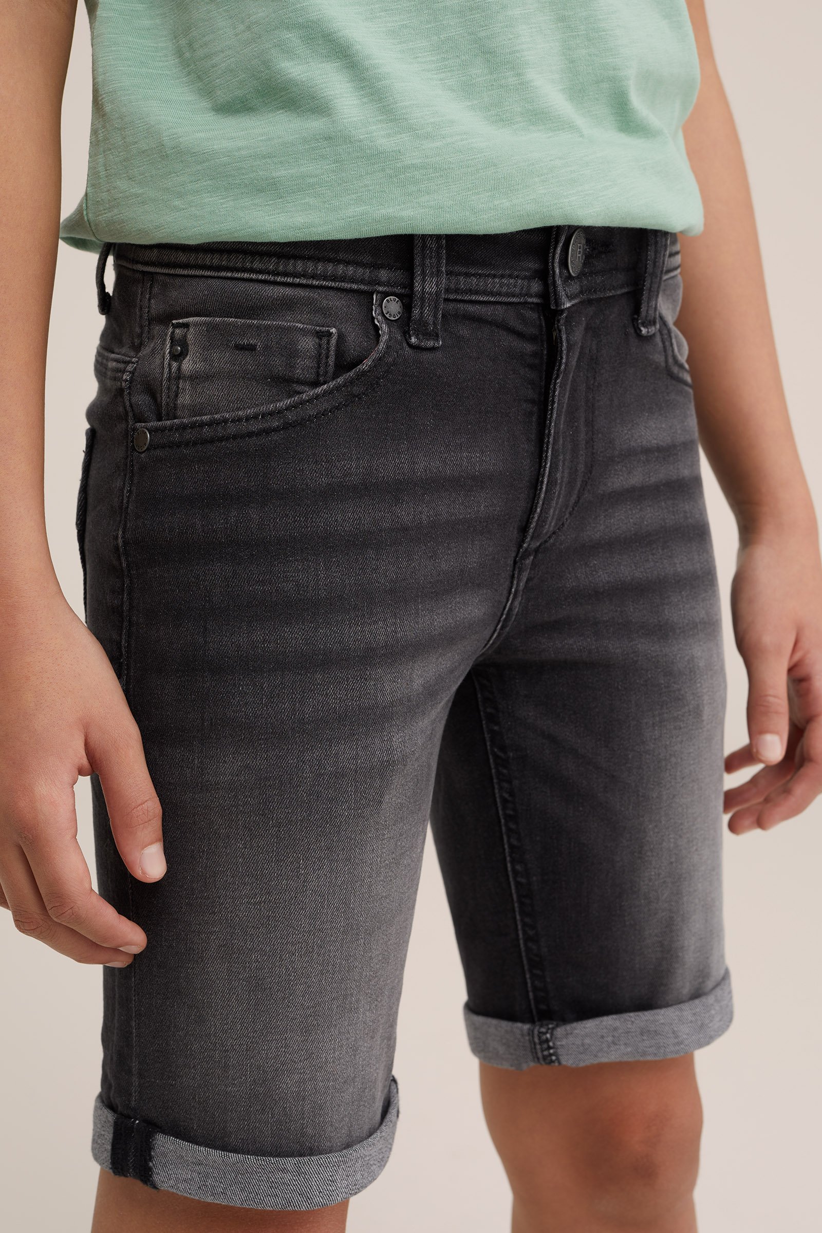 Jongens slim fit denimshort van jog denim Blue Ridge Zwart
