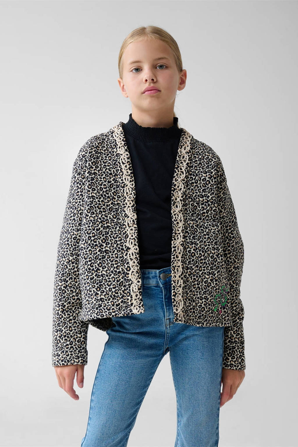Shoeby gewatteerde kimono met panterprint bruin