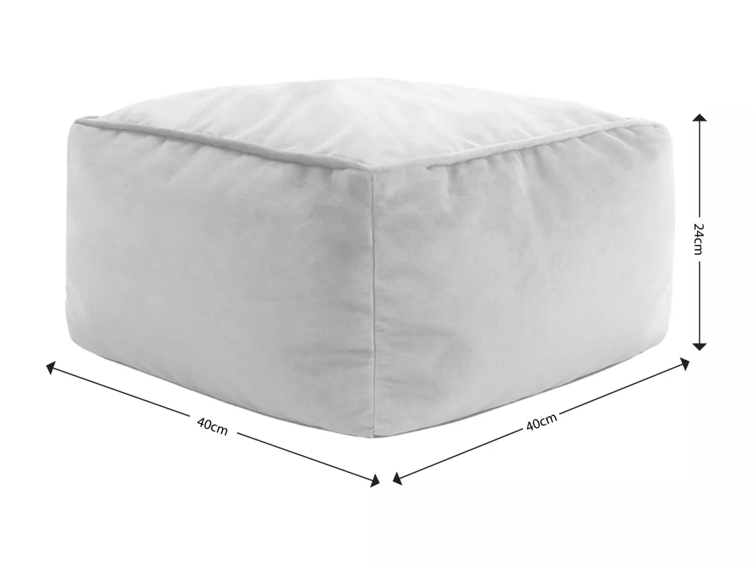 Pouf fauteuil avec repose-pied carré velours gris anthracite - NATALIA