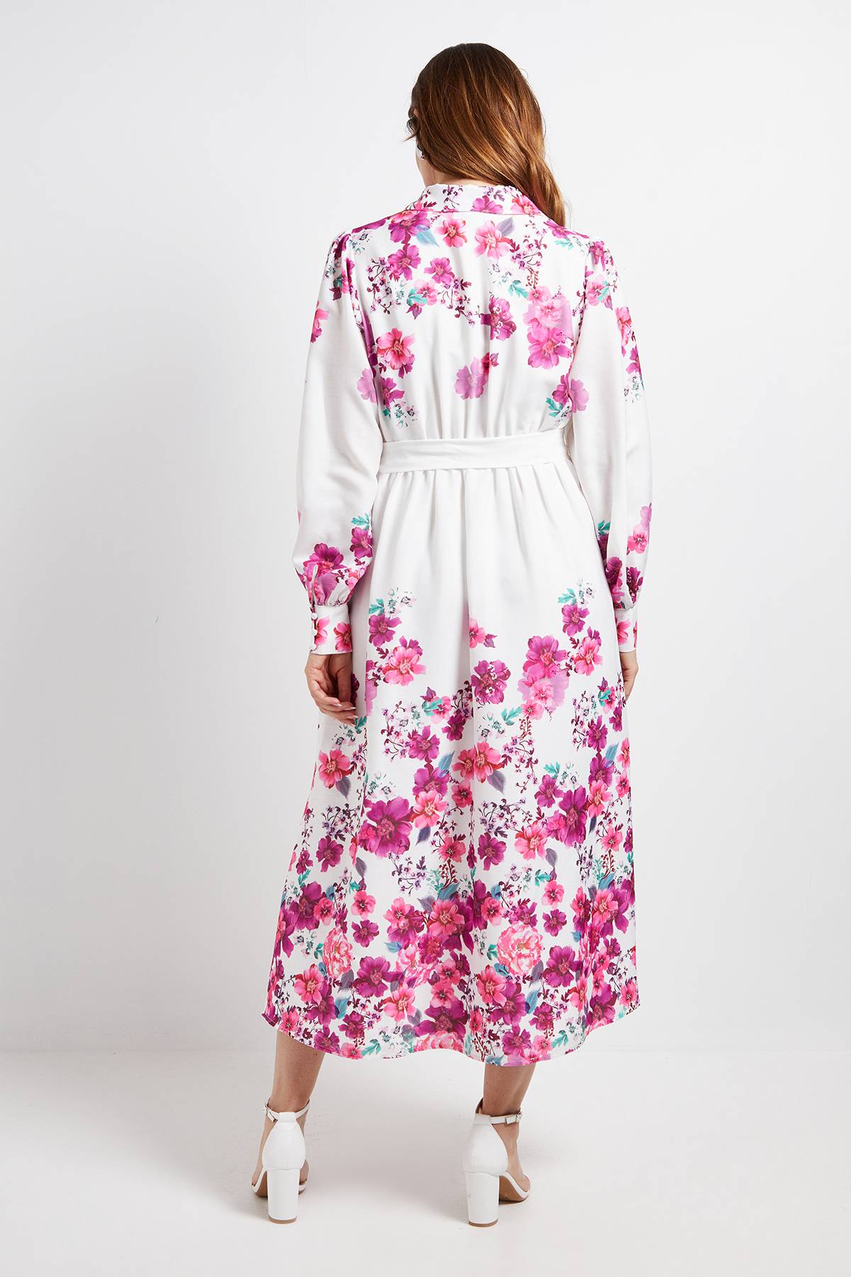 Wallis Robe Chemise Midi Fleurie À Ceinture