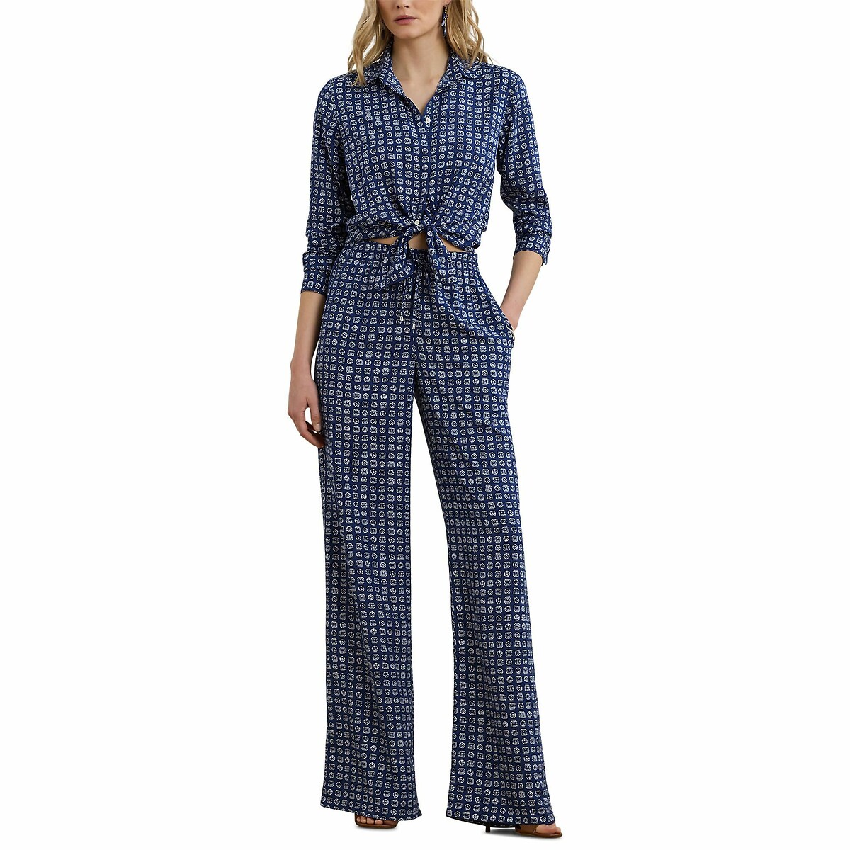 LAUREN RALPH LAUREN<br>Camisa de crepe de manga comprida com estampa