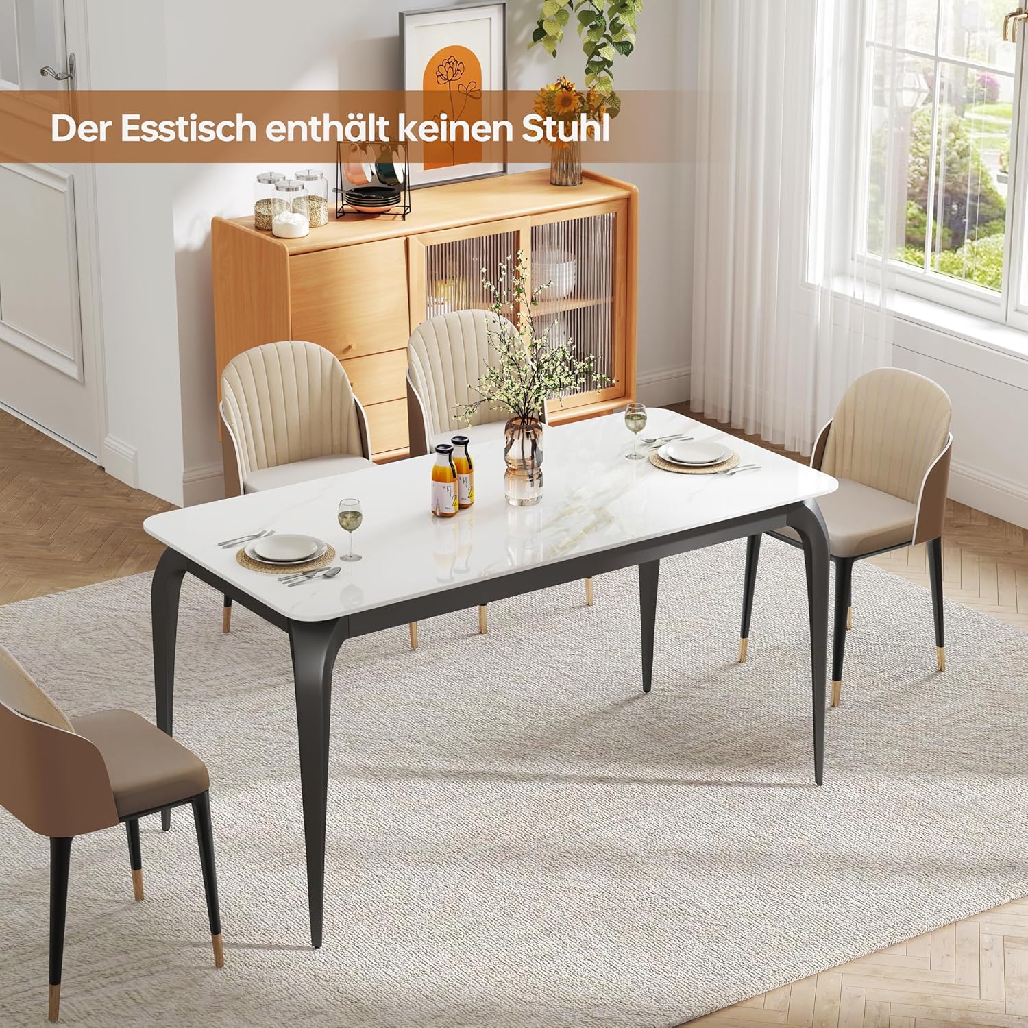 ZL ZELing Esstisch 140x70 cm, Küchentisch für 4-6 Personen, Keramik Esszimmertisch modern, Sinterstein, weiß, Kratzfest, Abriebfest, pflegeleicht, für Wohnzimmer, Küche, Schreibtisch