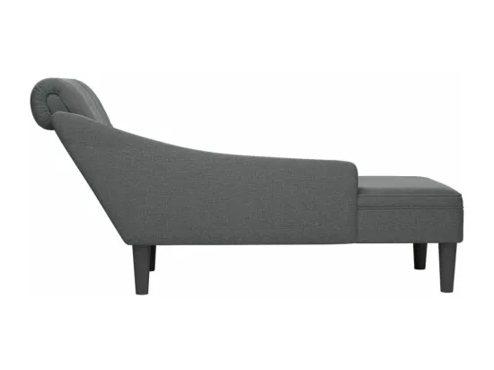 Fauteuil long avec coussin et accoudoir droit gris foncé tissu