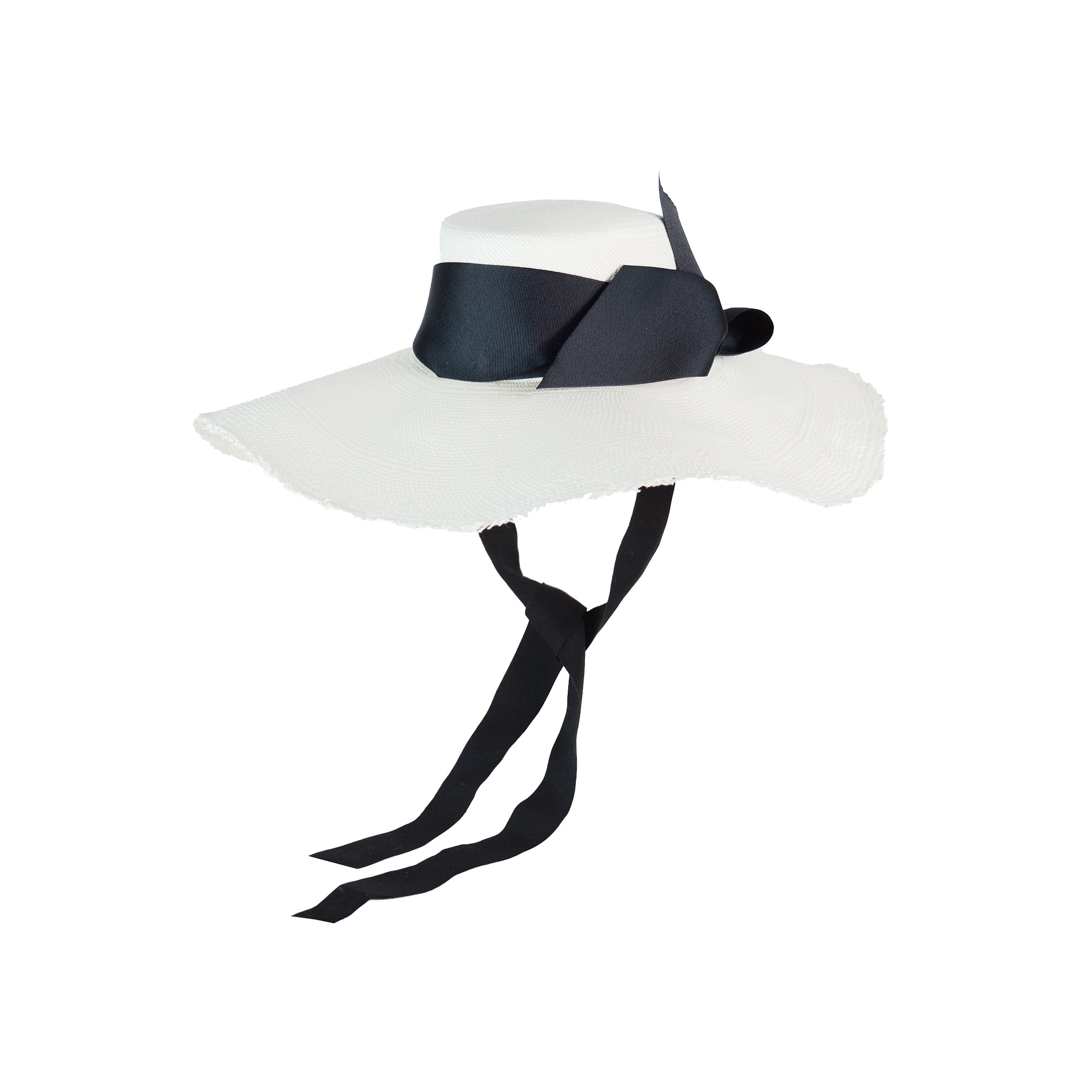 Chapeau en cuir cordovan à bord extra long effiloché