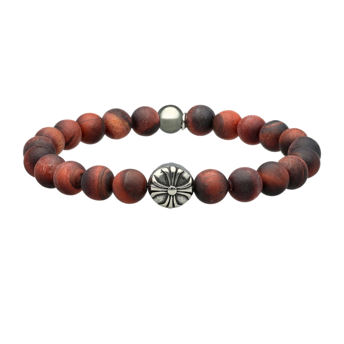 Bracelet Boules oeil De Tigre Rouge oeil De Taureau Pierres Naturelles Croix Rock-Large-20cm
