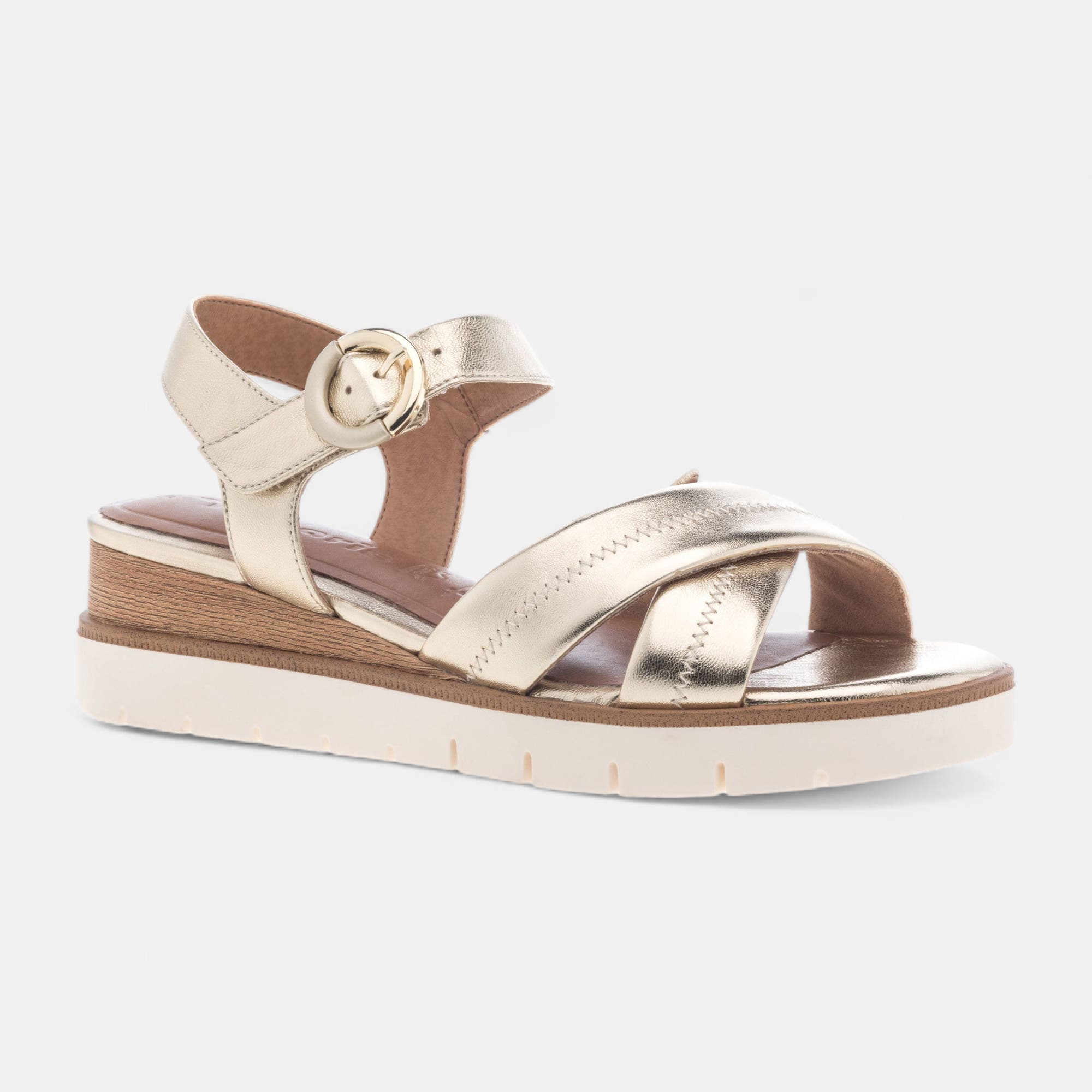 Sandales à talon compensé Femme en cuir or