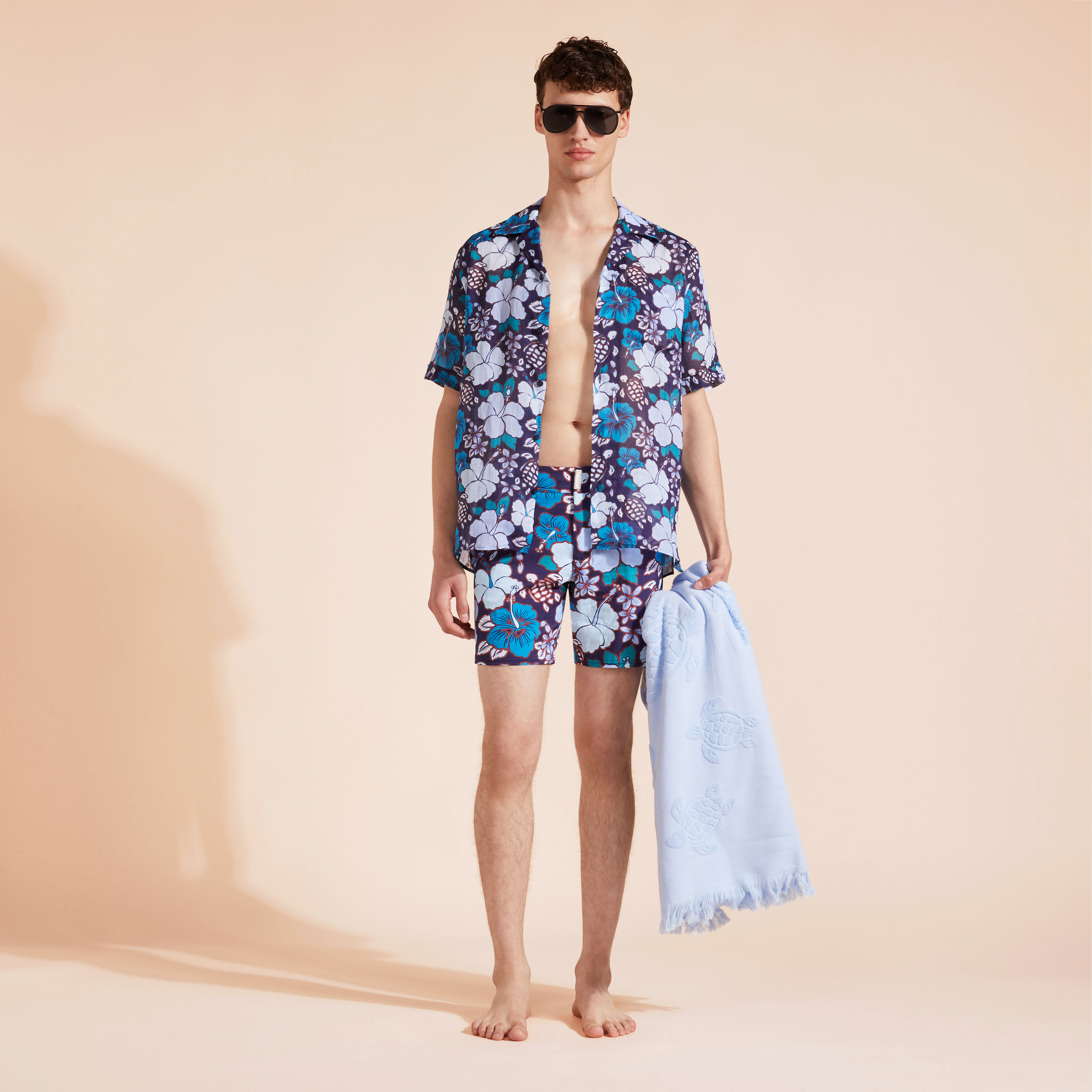 Maillot de Bain Homme Court Stretch Ceinture Plate Tropical Turtles