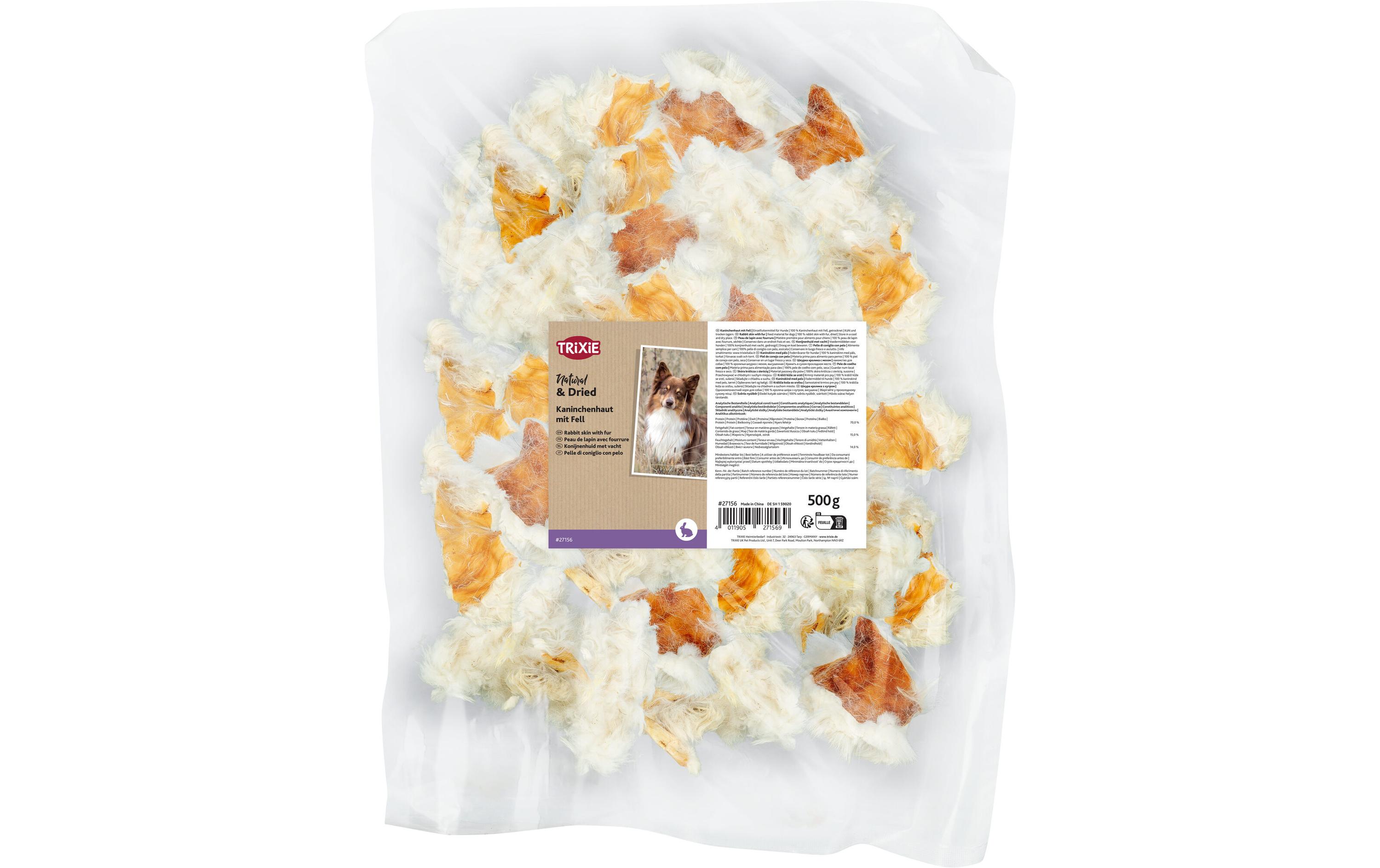Leckerli Kaninchenhaut mit Fell 500 gSnack für Hunde