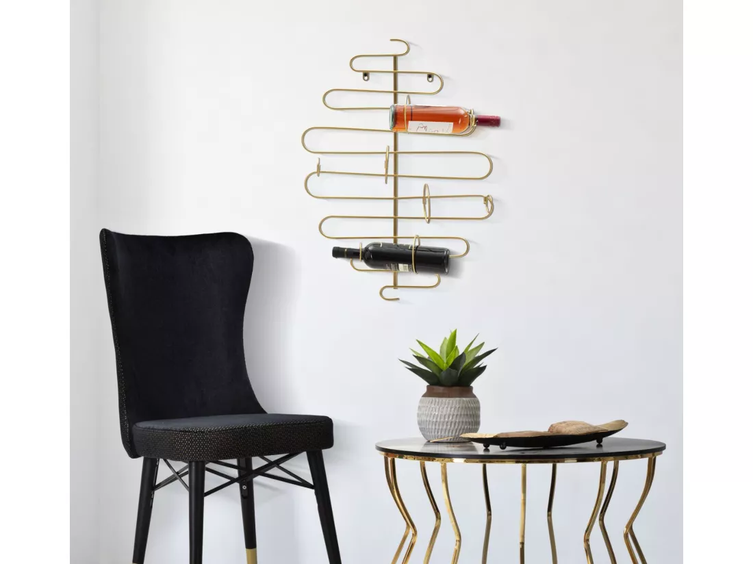 Porte bouteille mural en métal doré 53x13x72 cm