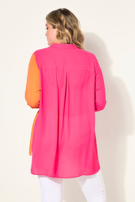 Bluse, A-Linie, Satin, Colorblocking, Langarm