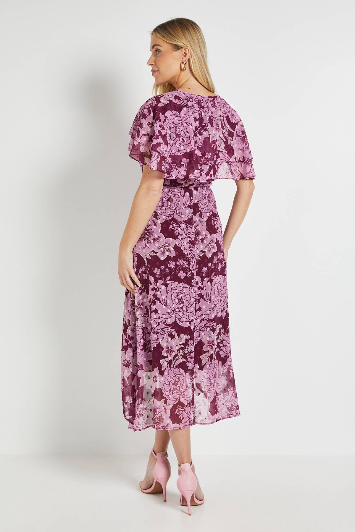 Wallis Robe Midi Cape À Imprimé Floral Dévoré Petite