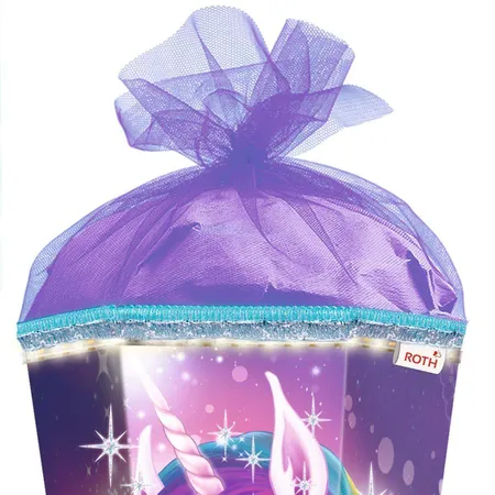 Roth Motiv-Schultüte, Einhornportrait, 85cm, eckig, Rot(h)-Spitze, Tüllverschluss, Glitter, Glitzerborte